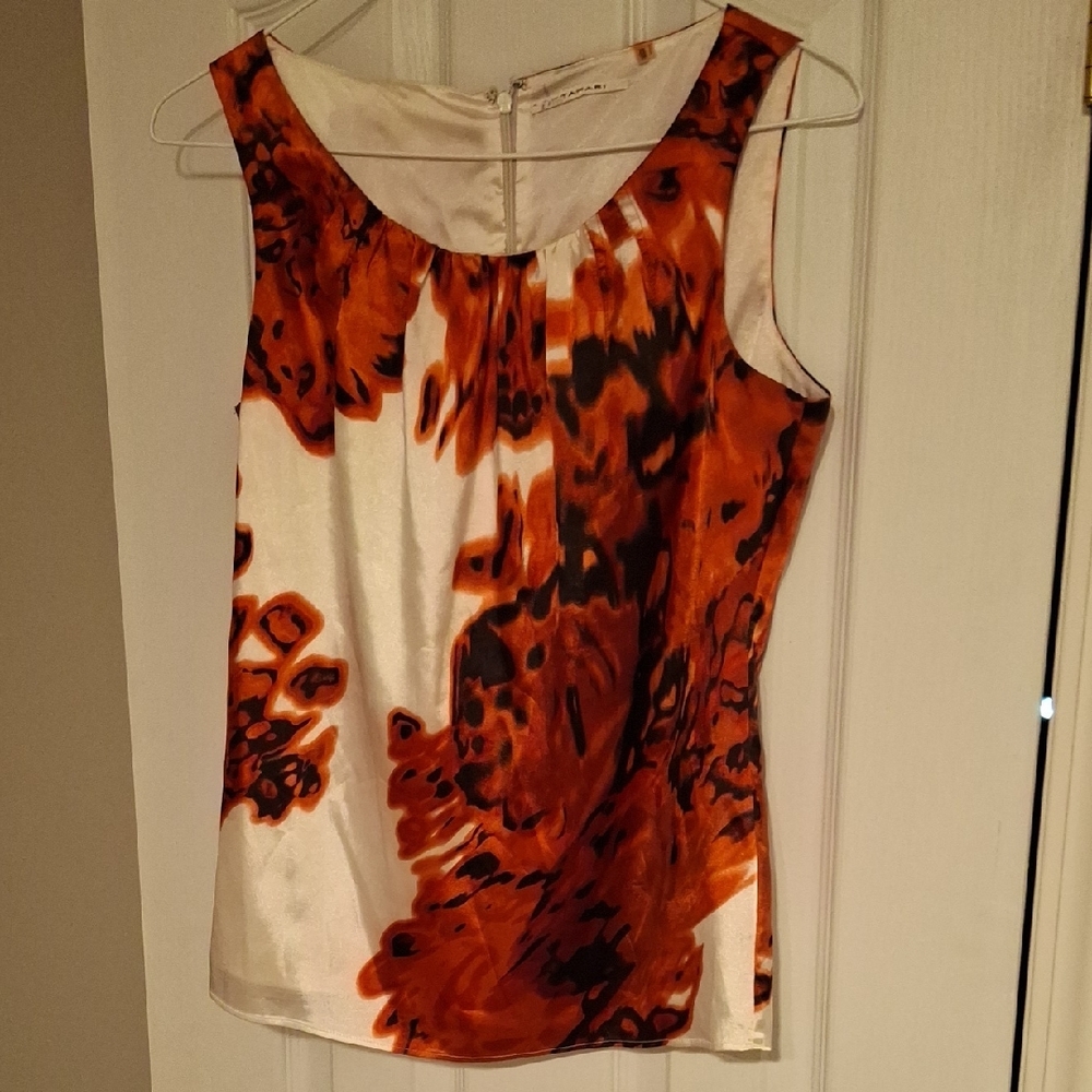 Tahari Red and Black Sleeveless Fitted Blouse